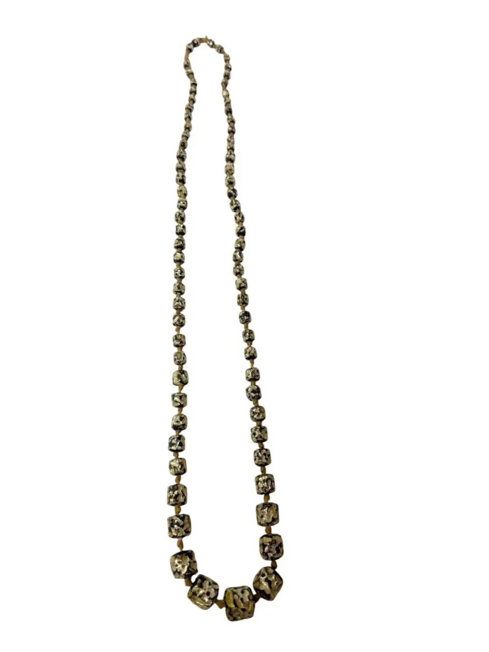 Vintage Murano Chunky Knotted Resin Prayer Bead Necklace Gold Foil Black 32" - Picture 4 of 11